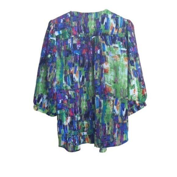 Milano Cardigan Open Artist Smock 3/4 Peasant Puff Sleeve Watercolor Sz M - Picture 5 of 7